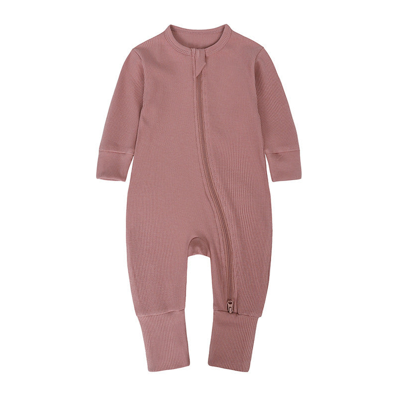 Newborn Solid Color Rib Fabric Romper - Soft One-Piece Baby Clothing - Free Shipping