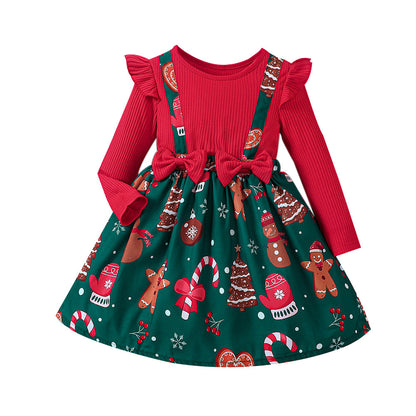 Christmas Patchwork Dress - Festive Two-Piece Style Baby Girl Dress