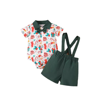 Baby Boys' Christmas Gentleman Suit - Short Sleeve Shirt & Suspender Pants Set