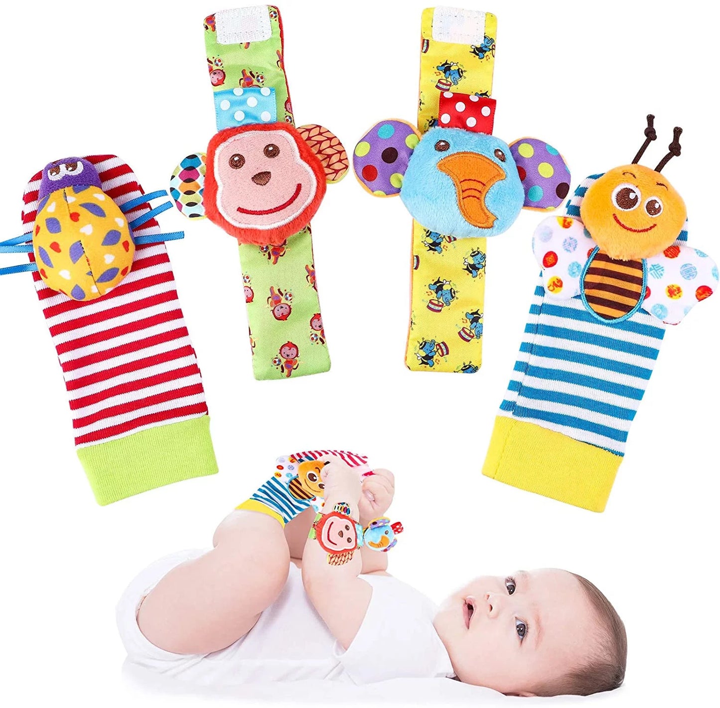 Baby Sensory Wrist Rattle & Socks Set - Cute Animal Cartoon Developmental Toy - Free Shipping