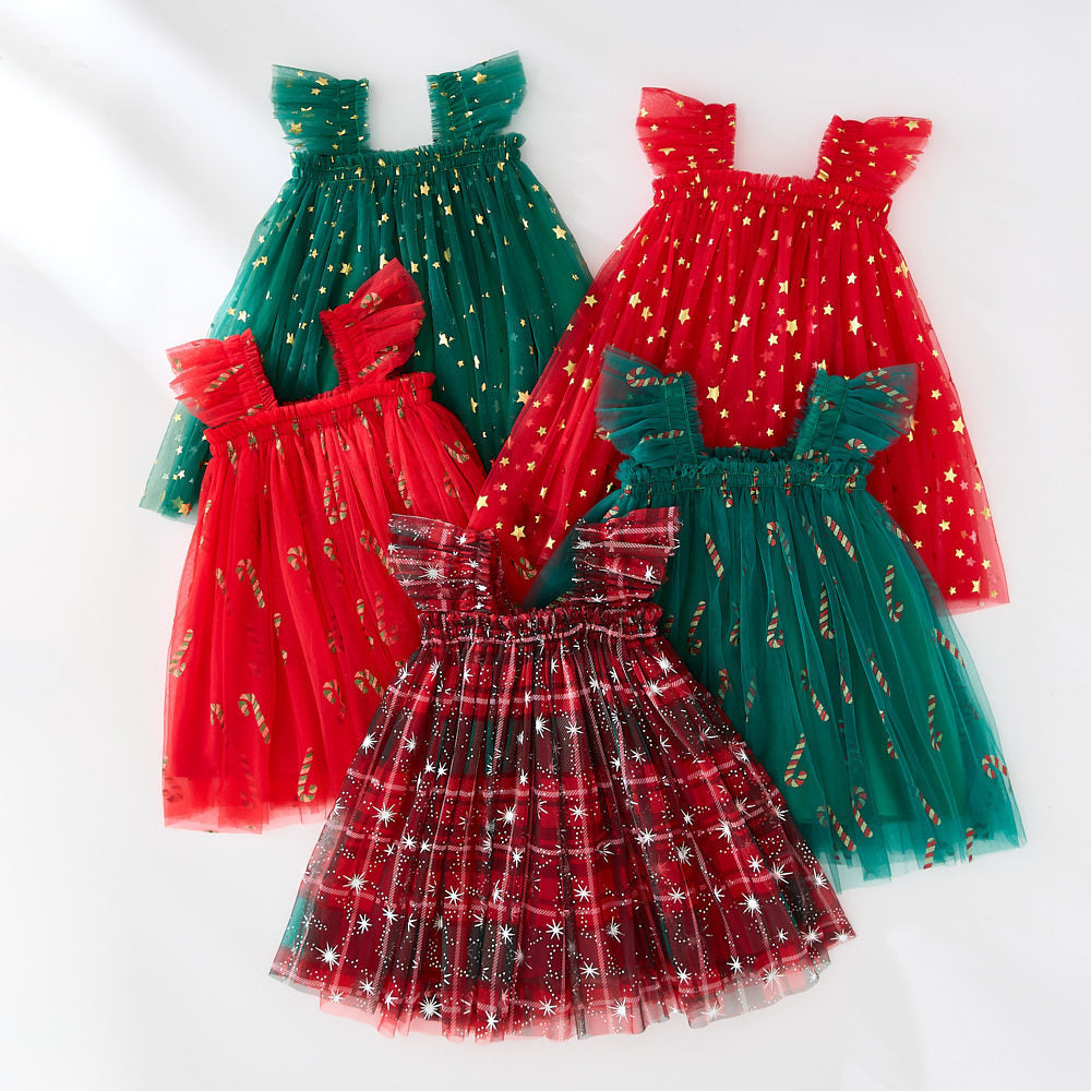 Girls Christmas Suspender Skirt Set - Festive Shirt & Skirt Outfit