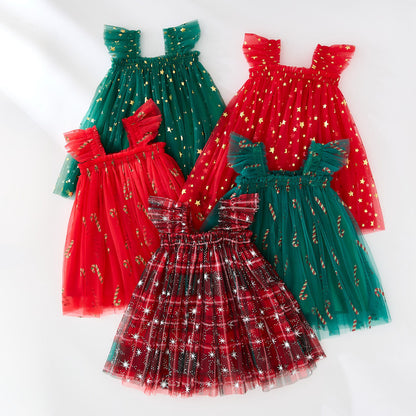 Girls Christmas Suspender Skirt Set - Festive Shirt & Skirt Outfit