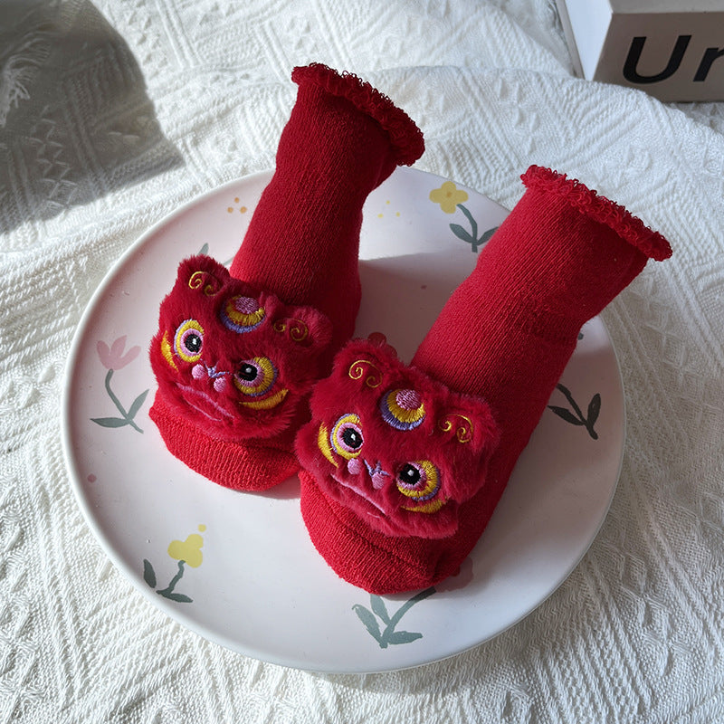 Baby Winter Terry Non-Slip Floor Socks - Warm Red Socks for Toddlers - Free Shipping