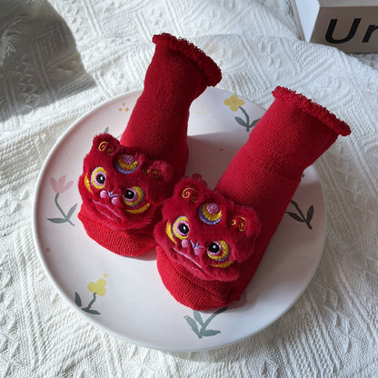 Baby Winter Terry Non-Slip Floor Socks - Warm Red Socks for Toddlers - Free Shipping