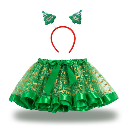 Christmas Tutu Skirt Set with Headband - Girls Festive Pettiskirt & Hair Accessory