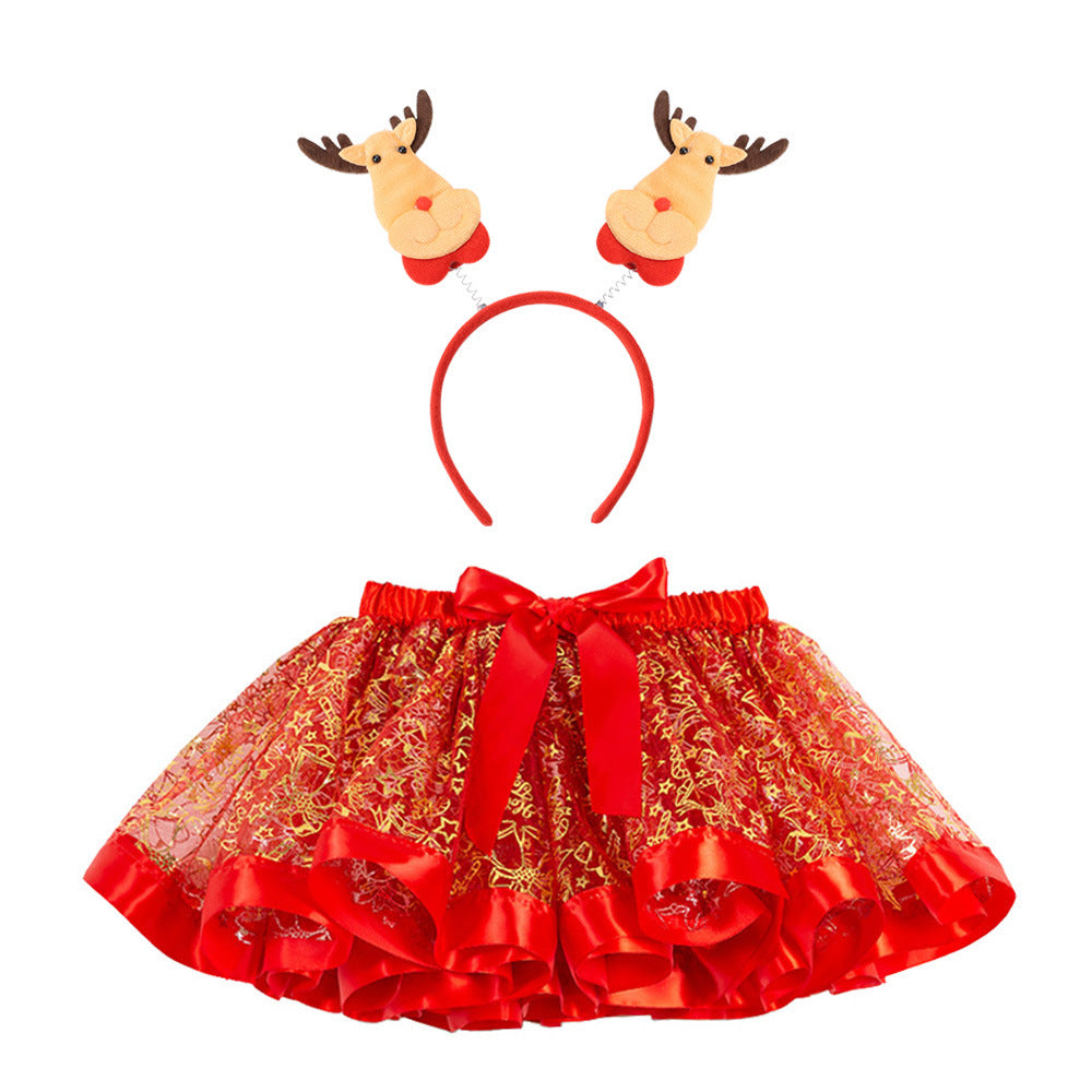 Christmas Tutu Skirt Set with Headband - Girls Festive Pettiskirt & Hair Accessory