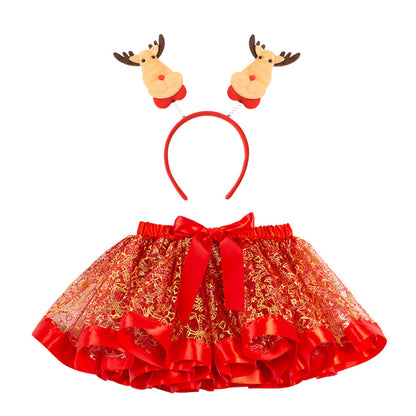 Christmas Tutu Skirt Set with Headband - Girls Festive Pettiskirt & Hair Accessory