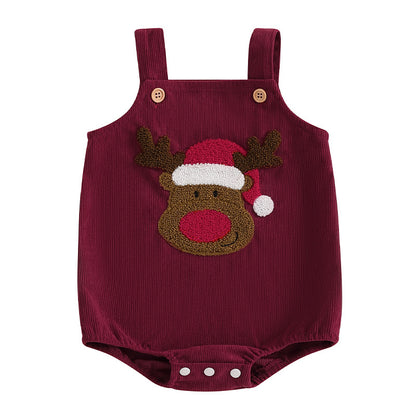 Baby Corduroy Christmas Jumpsuit - Adorable Embroidered Holiday Romper
