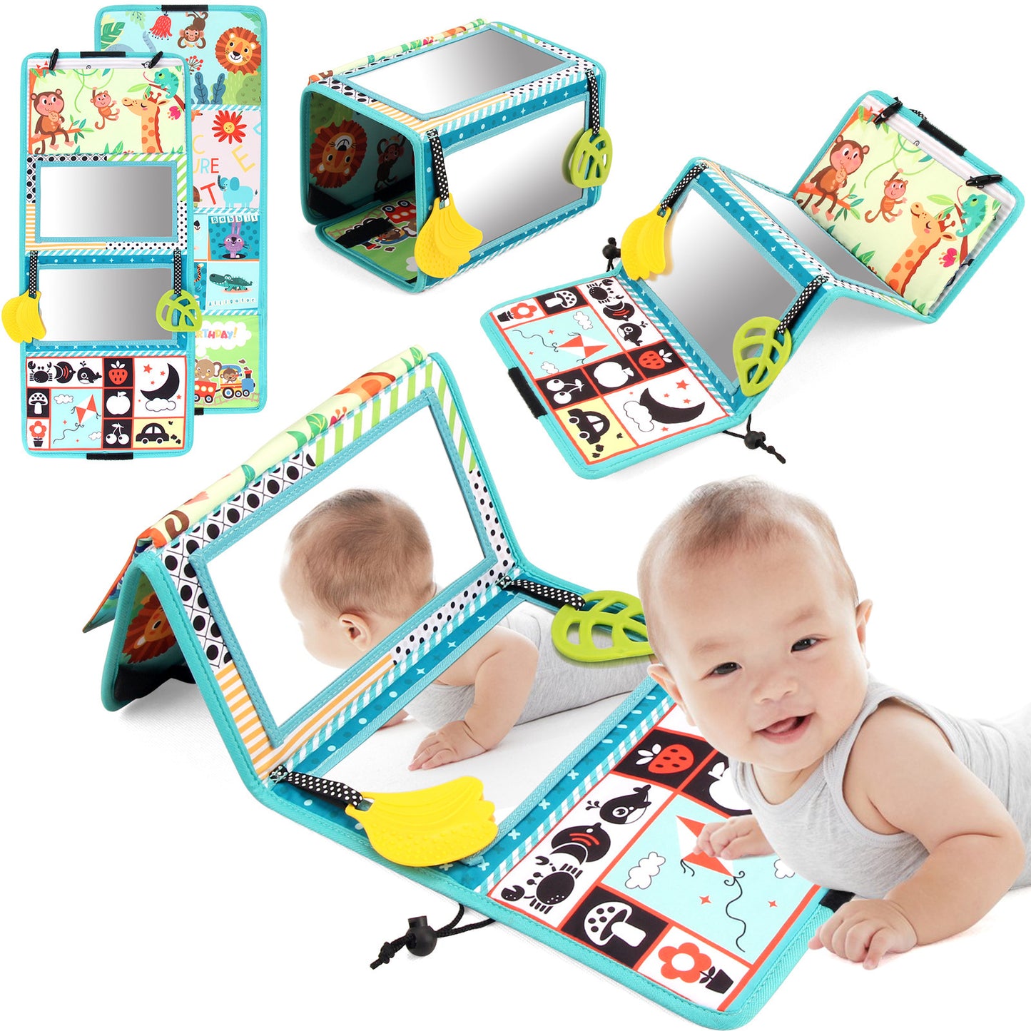 Baby Mirror Cloth Book - Four Folding Mirror Pendant Sensory Toy - Free Shipping