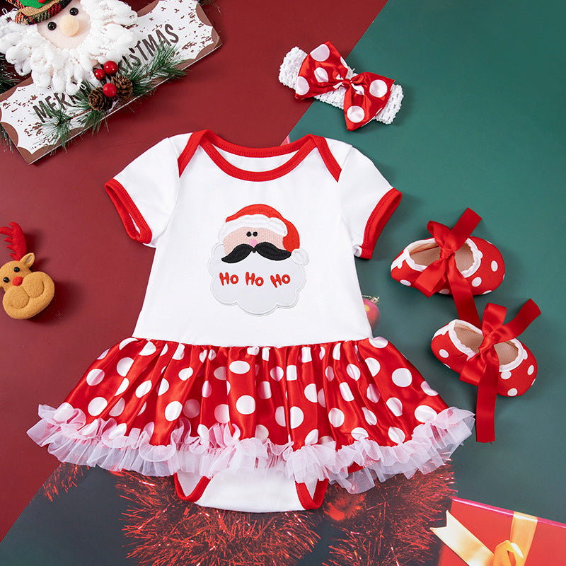 Baby Girl Christmas Party Outfit - Festive 3-Piece Set with Gown, Shoes & Hair Accessories