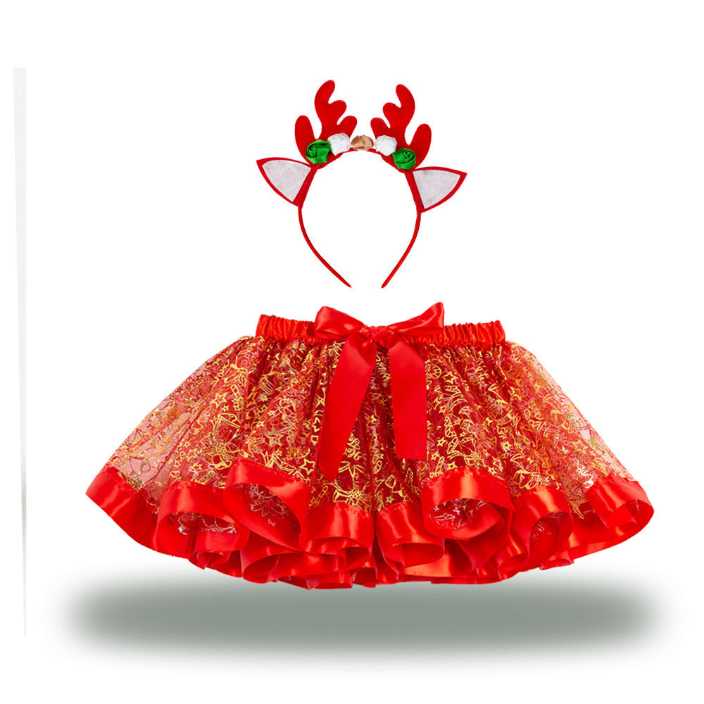 Christmas Tutu Skirt Set with Headband - Girls Festive Pettiskirt & Hair Accessory