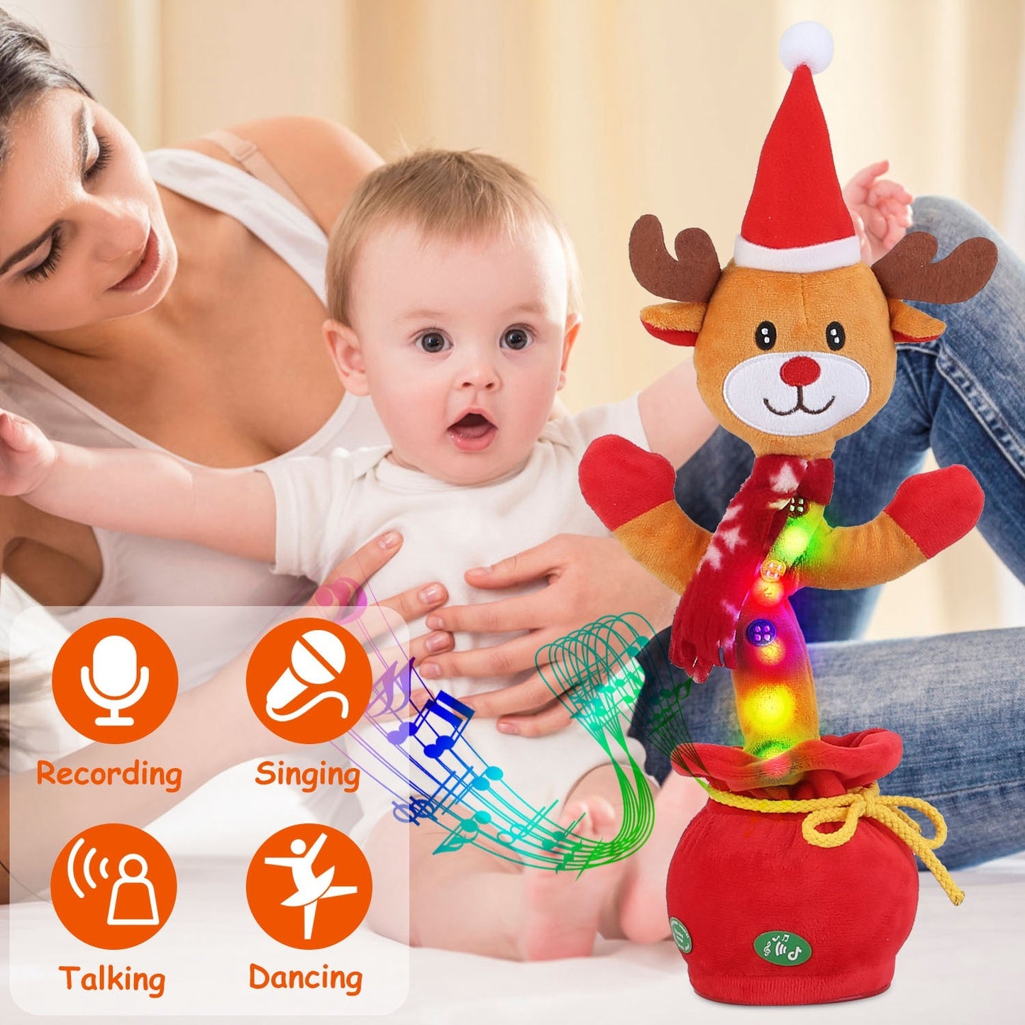Interactive Christmas Dancing Toy - Singing Penguin/Elk Plush with Recording & Lights - Free Shipping