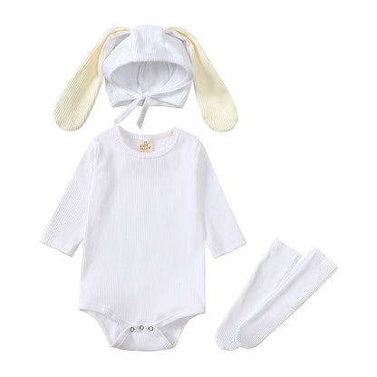 Baby Bunny Ears Romper Set - 3-Piece Long Sleeve Outfit with Hat & Pants