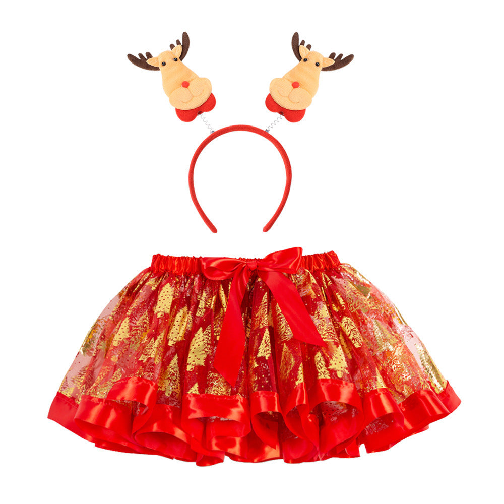Christmas Tutu Skirt Set with Headband - Girls Festive Pettiskirt & Hair Accessory