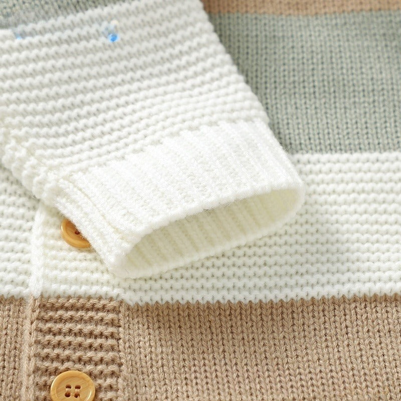 Knitted Striped Baby Romper Jumpsuit - Single-Breasted One-Piece for Boys & Girls - Free Shipping