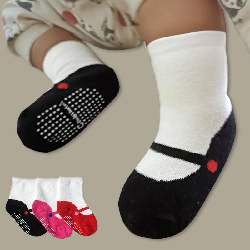 Baby Non-Slip Ankle Socks - Combed Cotton Ballet Socks with Grip Soles