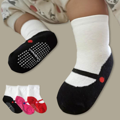 Baby Non-Slip Ankle Socks - Combed Cotton Ballet Socks with Grip Soles