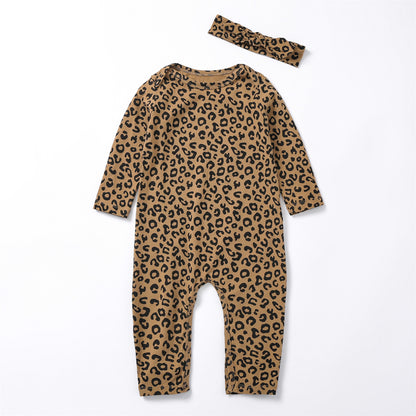 Baby Leopard Print Cotton Jumpsuit - Long Sleeve Romper with Snap Closure