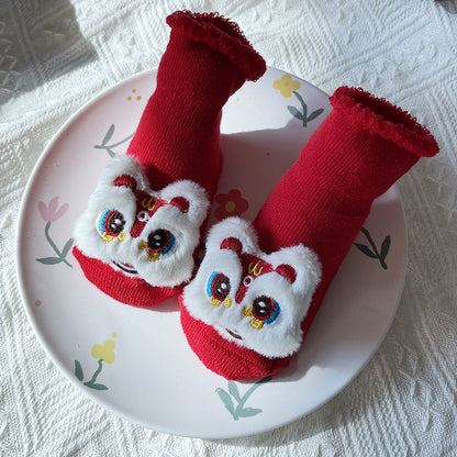 Baby Winter Terry Non-Slip Floor Socks - Warm Red Socks for Toddlers - Free Shipping