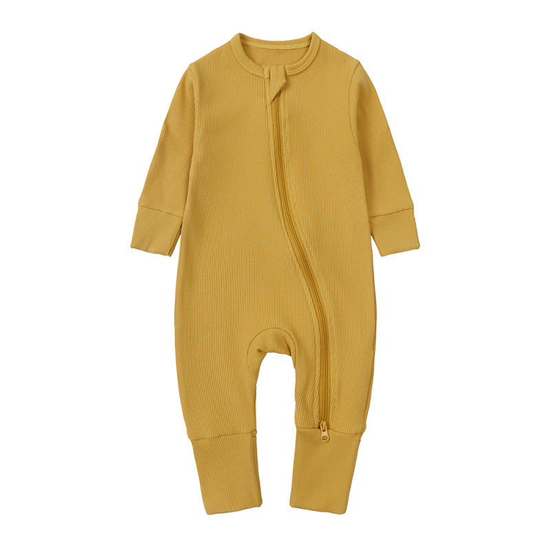 Newborn Solid Color Rib Fabric Romper - Soft One-Piece Baby Clothing - Free Shipping