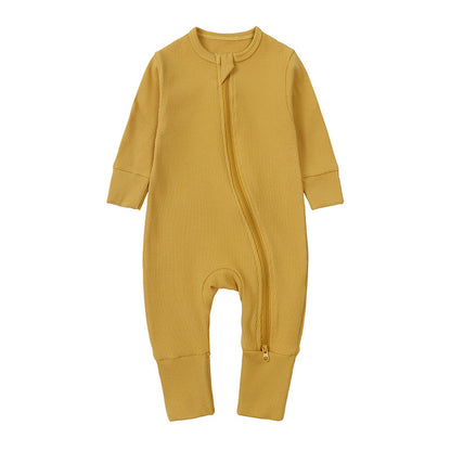 Newborn Solid Color Rib Fabric Romper - Soft One-Piece Baby Clothing - Free Shipping