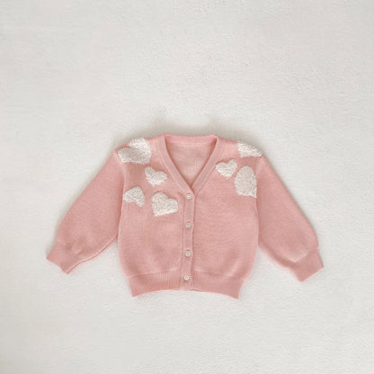 Baby Girl Love Embroidered Sweater - Soft Knit Cardigan Coat for Infants & Toddlers