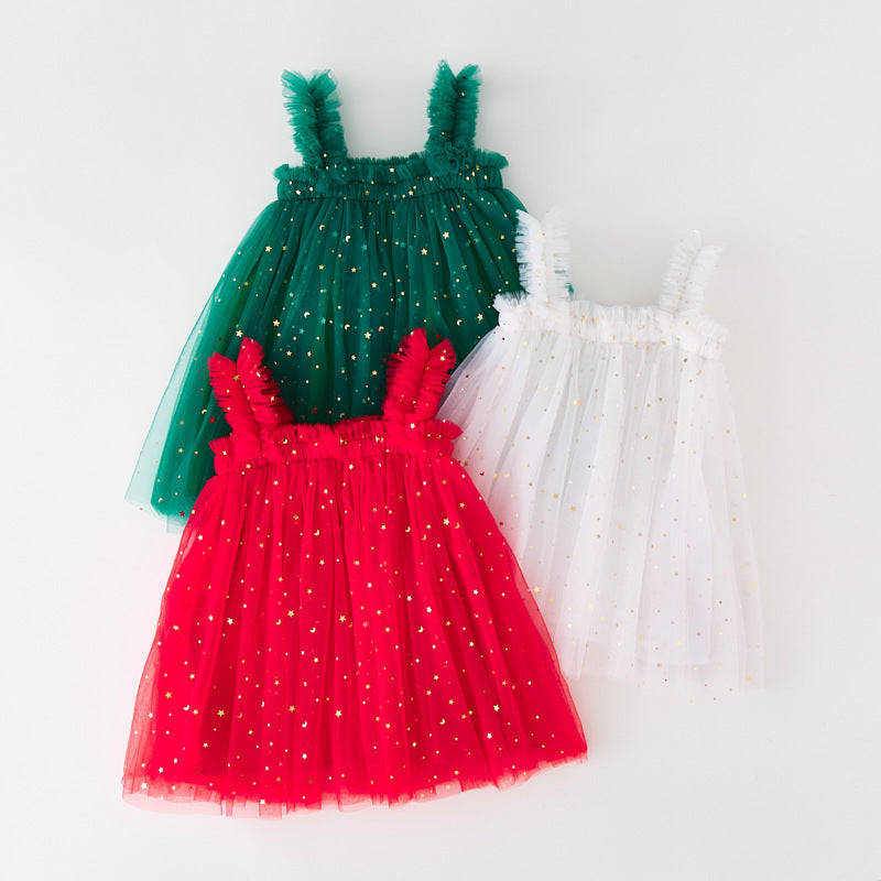 Christmas Star Moon Strapless Dress for Children - Festive Holiday Party Dress - Free Shipping