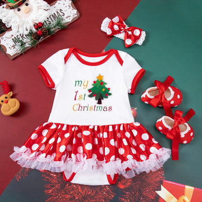 Baby Girl Christmas Party Outfit - Festive 3-Piece Set with Gown, Shoes & Hair Accessories