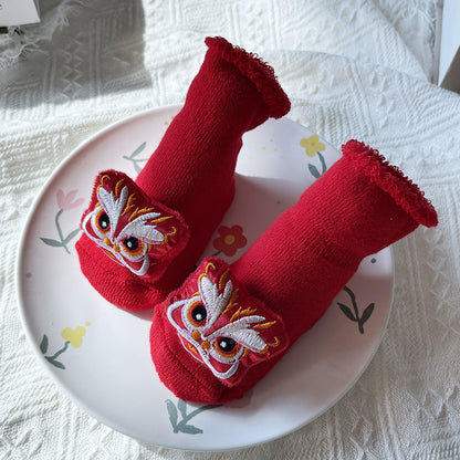 Baby Winter Terry Non-Slip Floor Socks - Warm Red Socks for Toddlers - Free Shipping