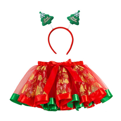 Christmas Tutu Skirt Set with Headband - Girls Festive Pettiskirt & Hair Accessory