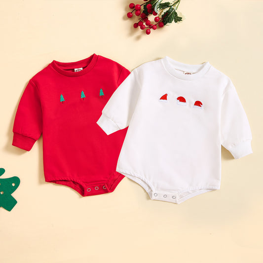 New Baby Printed Christmas Hat Cartoon Jumpsuit