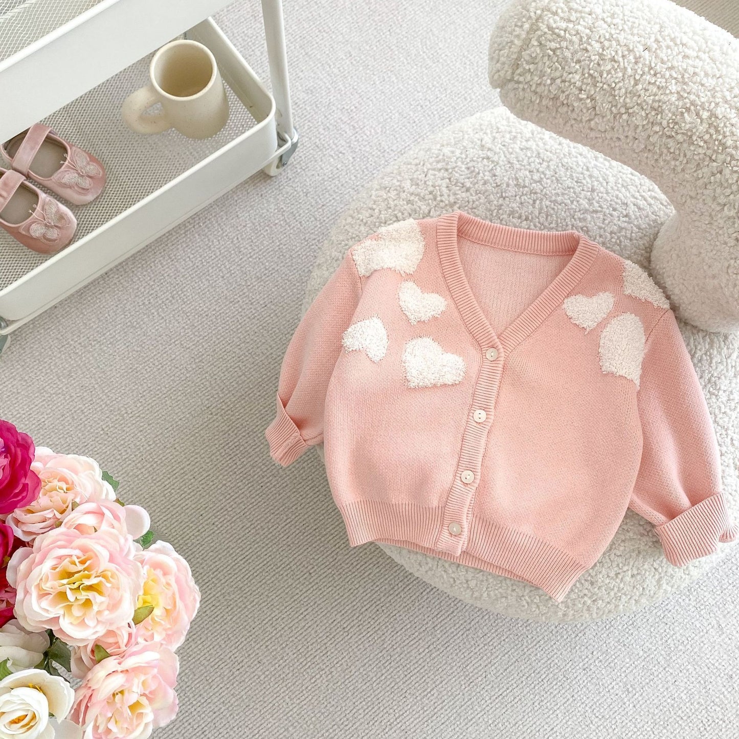 Baby Girl Love Embroidered Sweater - Soft Knit Cardigan Coat for Infants & Toddlers