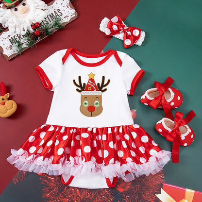 Baby Girl Christmas Party Outfit - Festive 3-Piece Set with Gown, Shoes & Hair Accessories
