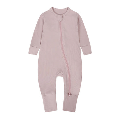 Newborn Solid Color Rib Fabric Romper - Soft One-Piece Baby Clothing - Free Shipping
