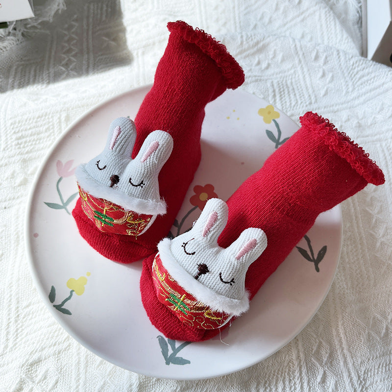 Baby Winter Terry Non-Slip Floor Socks - Warm Red Socks for Toddlers - Free Shipping
