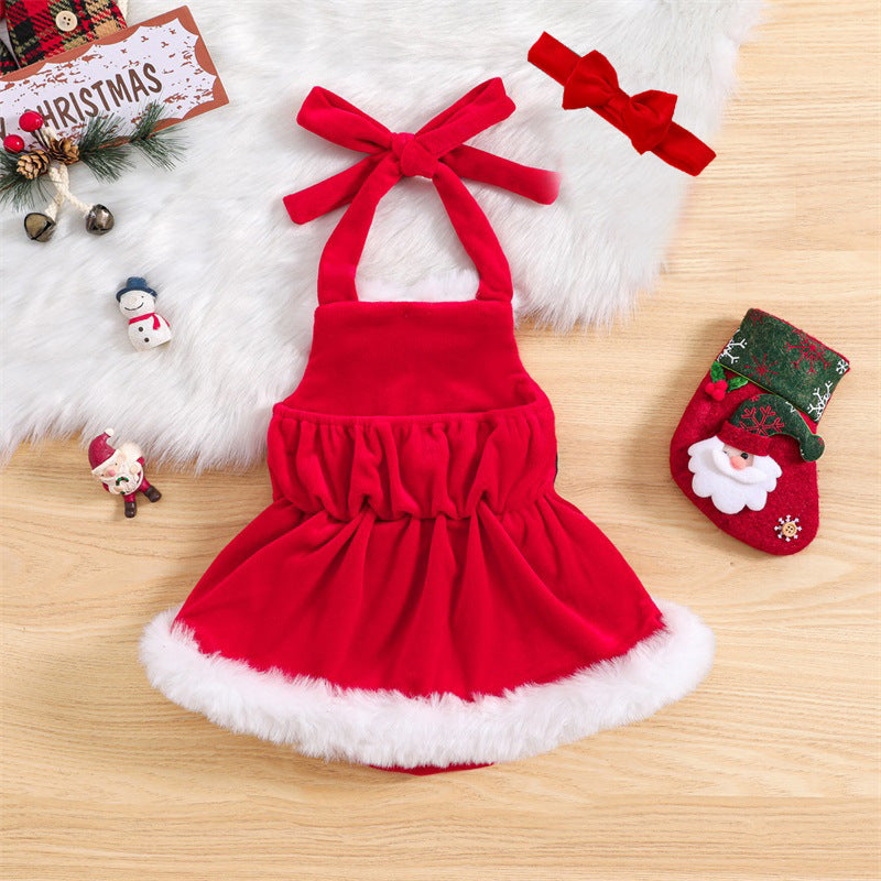 Christmas Baby Romper - Adorable Halter Spaghetti Strap Jumpsuit for Infants & Toddlers