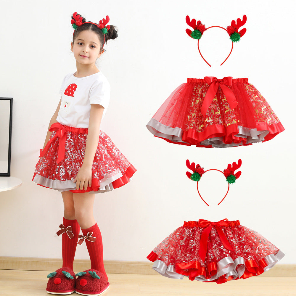 Christmas Tutu Skirt Set with Headband - Girls Festive Pettiskirt & Hair Accessory