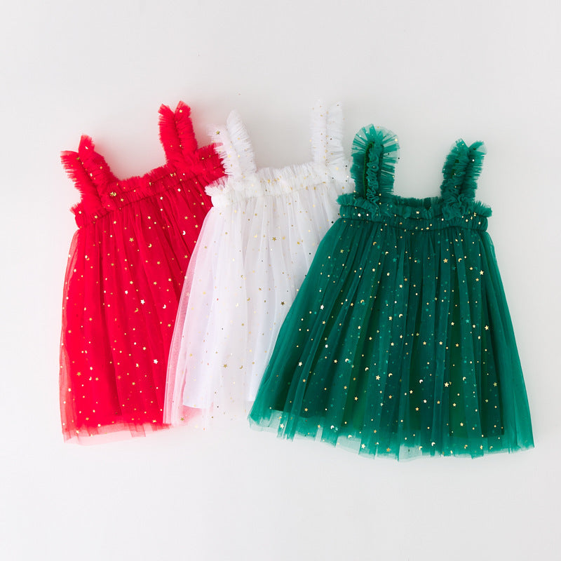 Christmas Star Moon Strapless Dress for Children - Festive Holiday Party Dress - Free Shipping