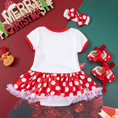 Baby Girl Christmas Party Outfit - Festive 3-Piece Set with Gown, Shoes & Hair Accessories