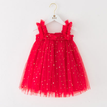 Christmas Star Moon Strapless Dress for Children - Festive Holiday Party Dress - Free Shipping