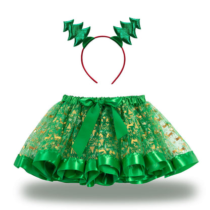 Christmas Tutu Skirt Set with Headband - Girls Festive Pettiskirt & Hair Accessory