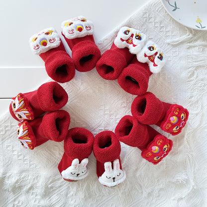 Baby Winter Terry Non-Slip Floor Socks - Warm Red Socks for Toddlers - Free Shipping