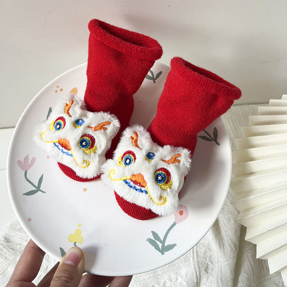 Baby Winter Terry Non-Slip Floor Socks - Warm Red Socks for Toddlers - Free Shipping