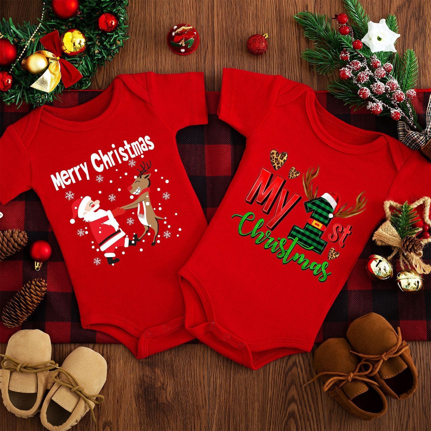Merry Christmas Baby Romper - Adorable Red Deer Jumpsuit for Boys & Girls