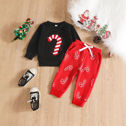 Christmas Candy Cane Embroidery Set for Children - Festive Holiday Outfit - Free Shipping